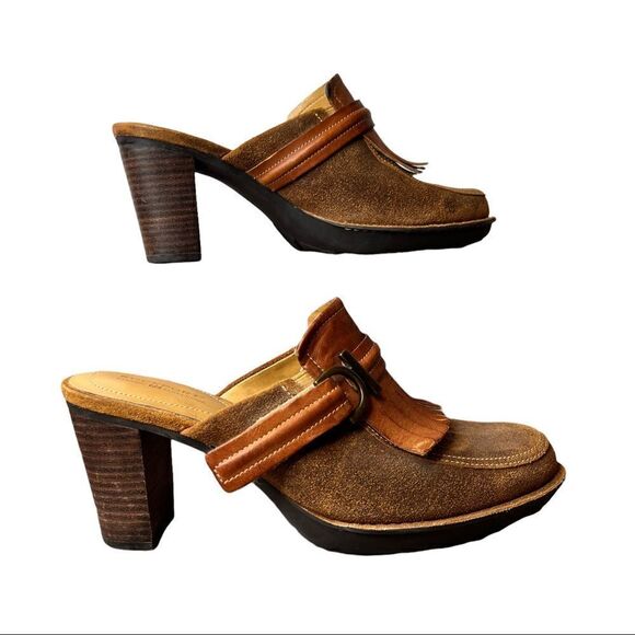 ROCKPORT Dynamic Suspension Leather Clog Mules 3" Heel in Browns Size 7.5 - Picture 4 of 11